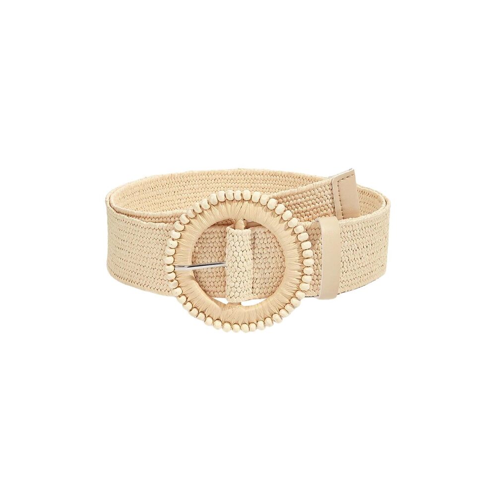 9165 Women's Boho Round Buckle Belt Straw Woven Waist Belts Beige Suit